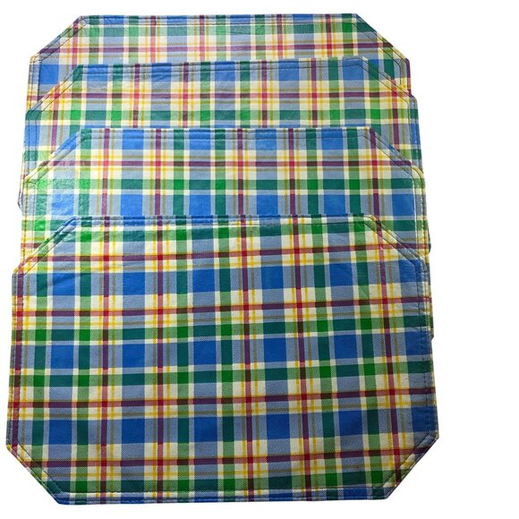 Placemats plaid four Blue Green Yellow Design - Picture 1 of 4